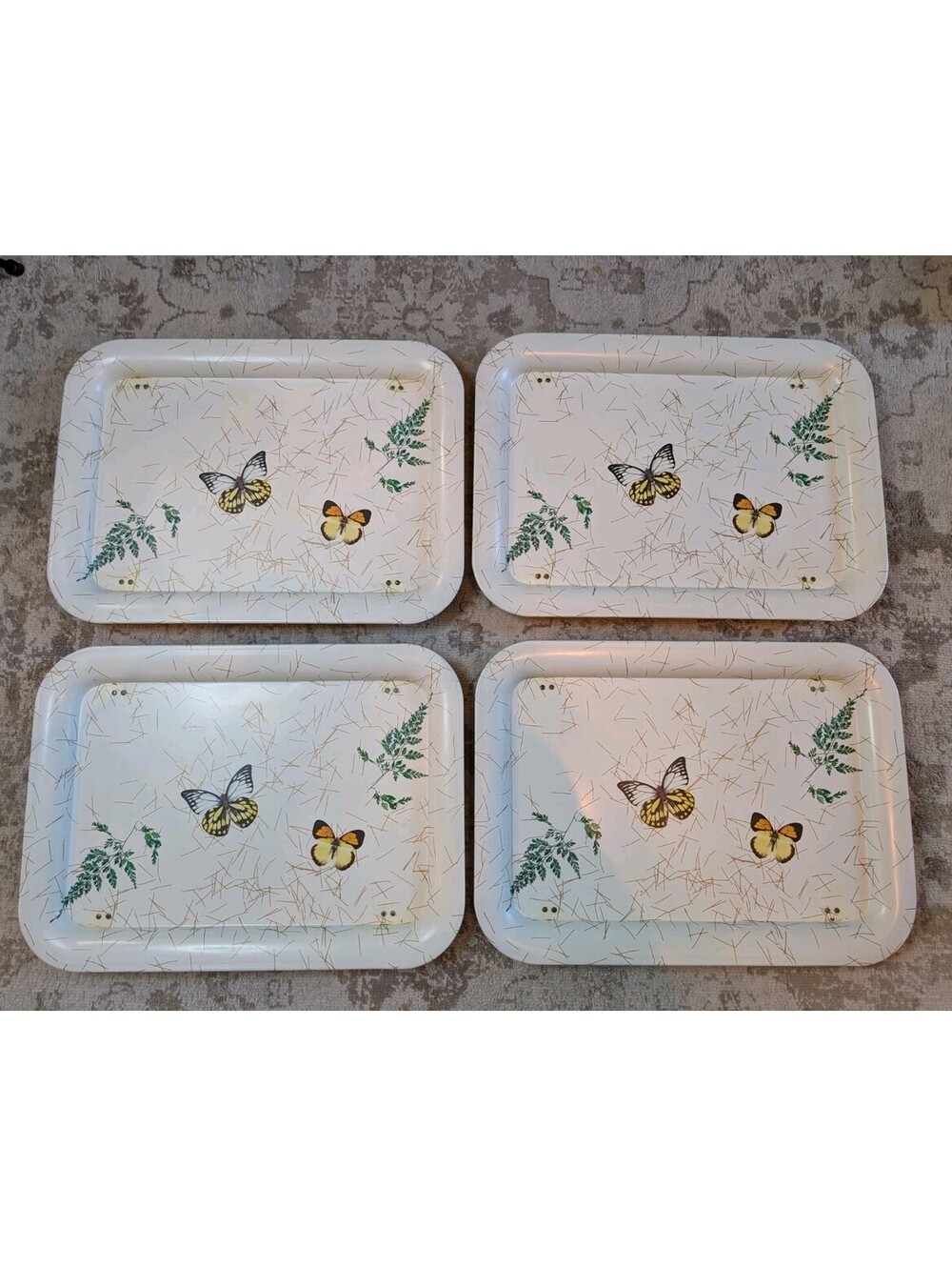 Vintage Set 4 Butterfly Metal Folding TV Lap Trays MCM Mid Century Retro